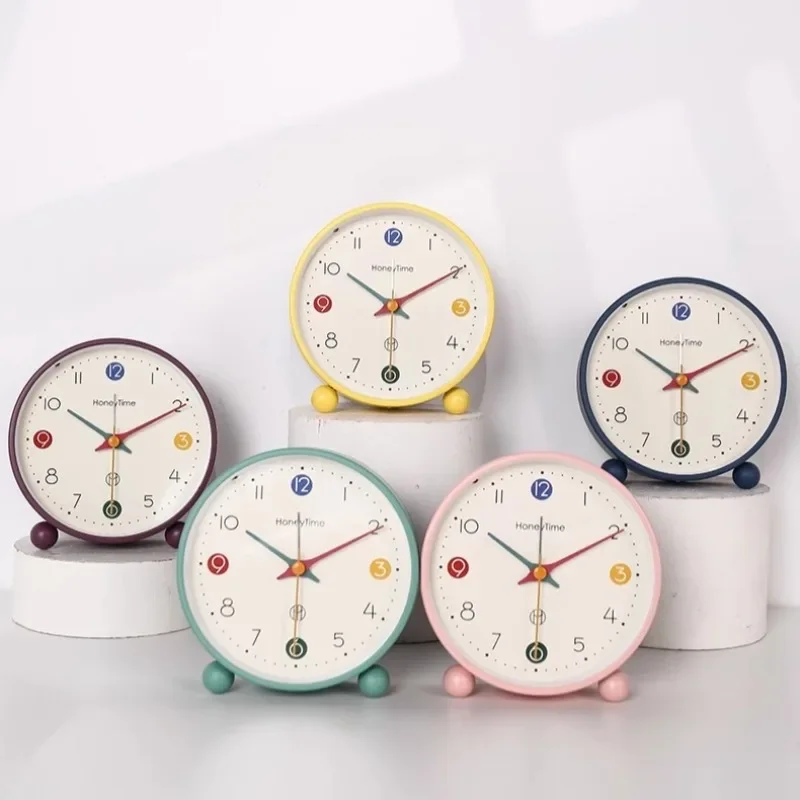 Creative Morandi Colorful Desktop Alarm Clock Students Wake Up Bedroom Decorative Clock Quartz Silent Watch Decorative Ornaments