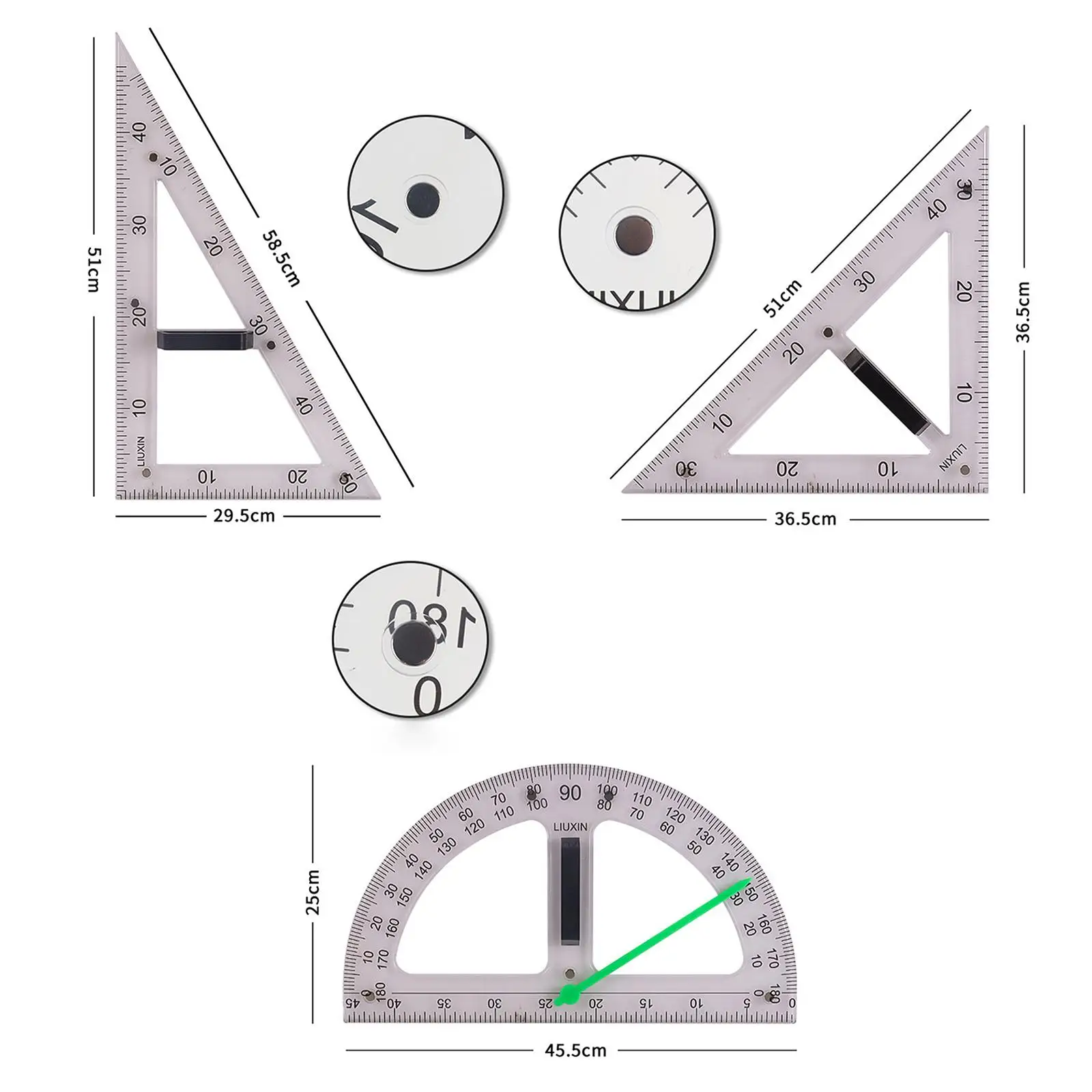 Set penggaris matematika geometris besar, alat mengajar alat matematika geometris untuk papan putih