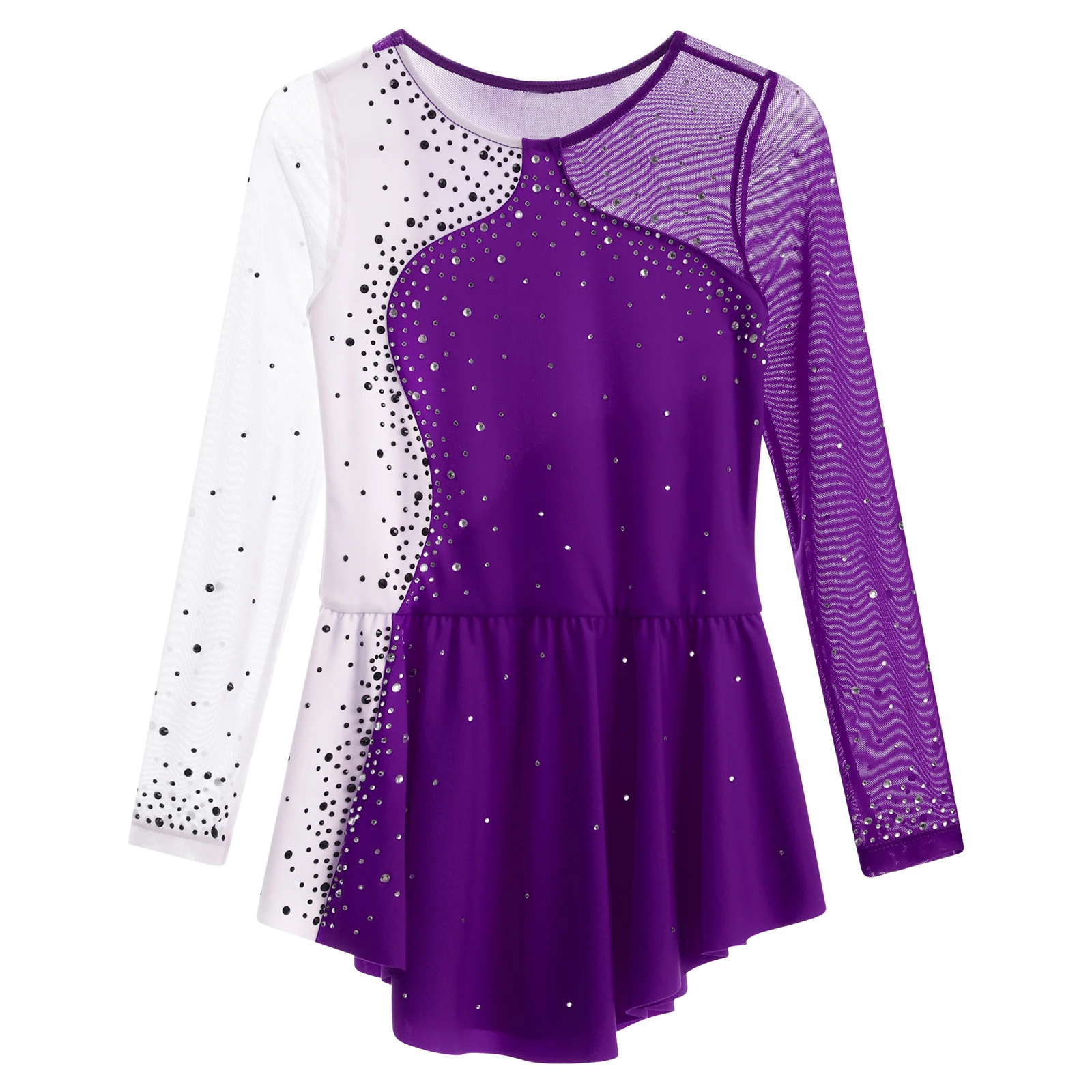 Child Girls Rhinestone Ballet Gymnastics Leotard Figure Ice Skating Dress Ballroom Dance Costume Training Performance Clothing