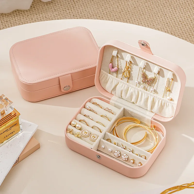 Portable Jewelry Box Jewelry Organizer Display Travel Jewelry Case Boxes Button Leather Storage Zipper  Ring Box