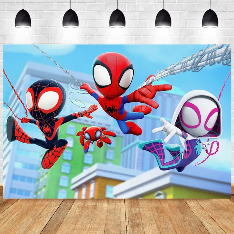 Personalised Spidey And Amazing Friends Birthday Decorations Backdrop Cartoon Spiderman Party Banner Custom Photo Background