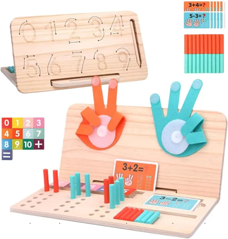Set di conteggio educativo in legno per giocattoli per l'apprendimento della matematica Montessori, blocco numerico, bastoncino per il conteggio, flashcard, attività di apprendimento prescolare