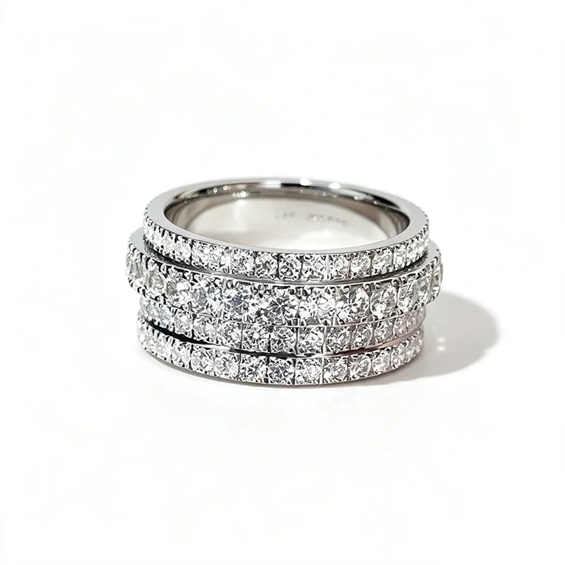 CAOSHI Women Multi Layer Full Paved Zircon Ring Silver Color Stackable Eternity Band Rings Luxury Wedding Party Finger Jewelry