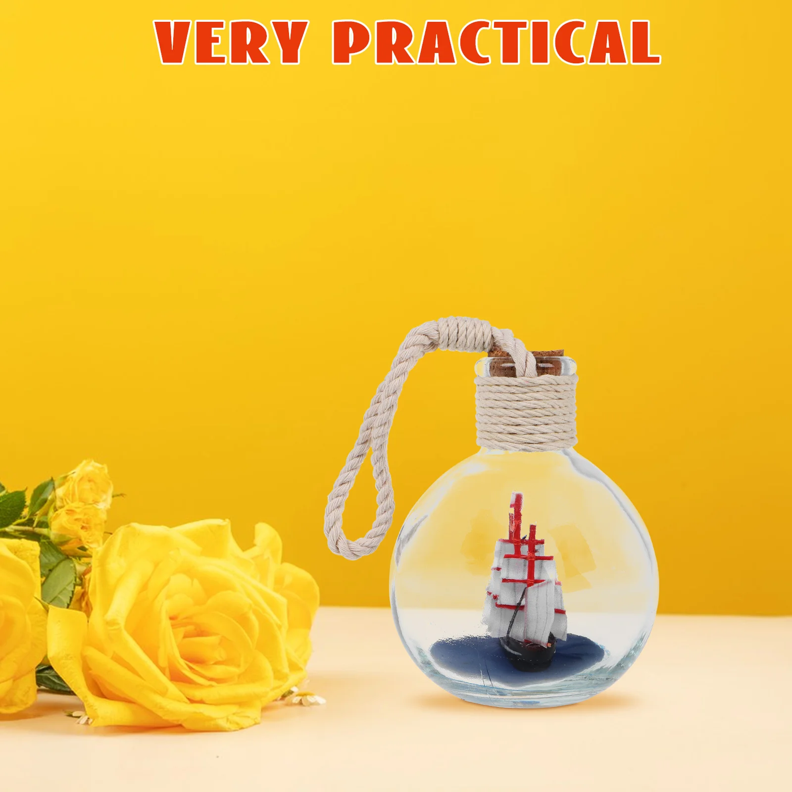 

Sailing Boat Drift Bottle Glass Cork Nautical Beach Wishing Bottle Ornament Coastal Themed Home Decor Handheld Rope Hanging