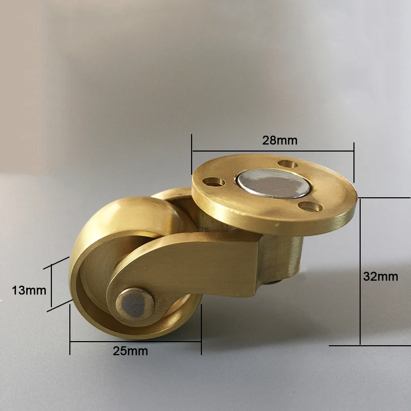 4PCS 1'' Solid Brass Casters Table Chair Sofa Couch Cabinet Castors Ultra-Low Height Furniture Rollers 360° Rotary Wheels+Screws