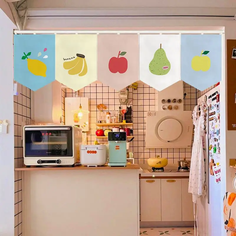 VIKAMA Cute Pennant Valance Curtain Cartoon Animal Triangle Banner Printed Window Curtain for Kitchen Bedroom Hanging Home Decor