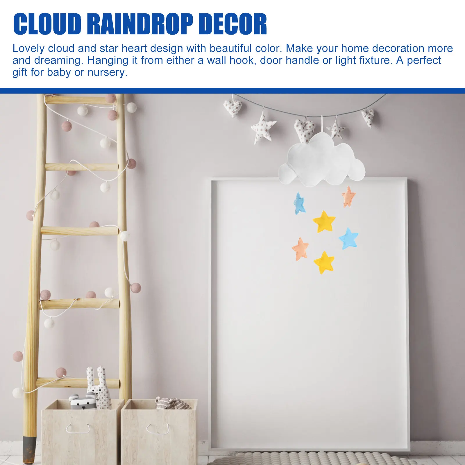 Lovely Cloud and Star Heart Hanging Decor Beautiful Soft Colors Easy to Wall Door Or Light Fixture Shower Nursery
