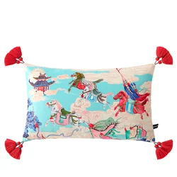 Chinoiserie Pillow Cover 12x20 Inch Asian Scenic Throw Pillows Farmhouse Chinoiserie Decorative Pillowcase for Home Sofa Bedroom