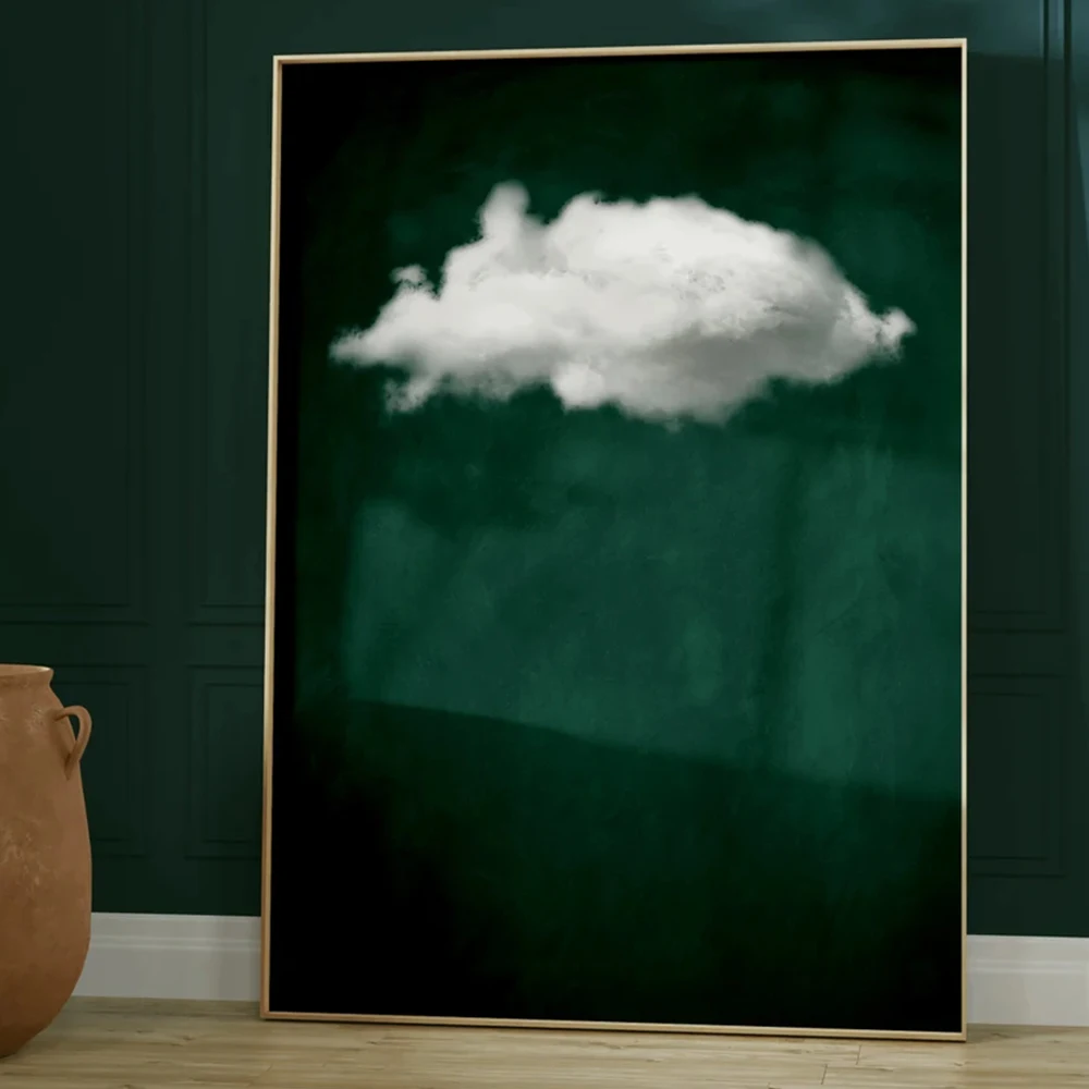 

Абстрактные минималистичные изумрудно-зеленые картины с изображением облаков и ночного неба, холст, постеры, изображения для гостиной, домашний декор