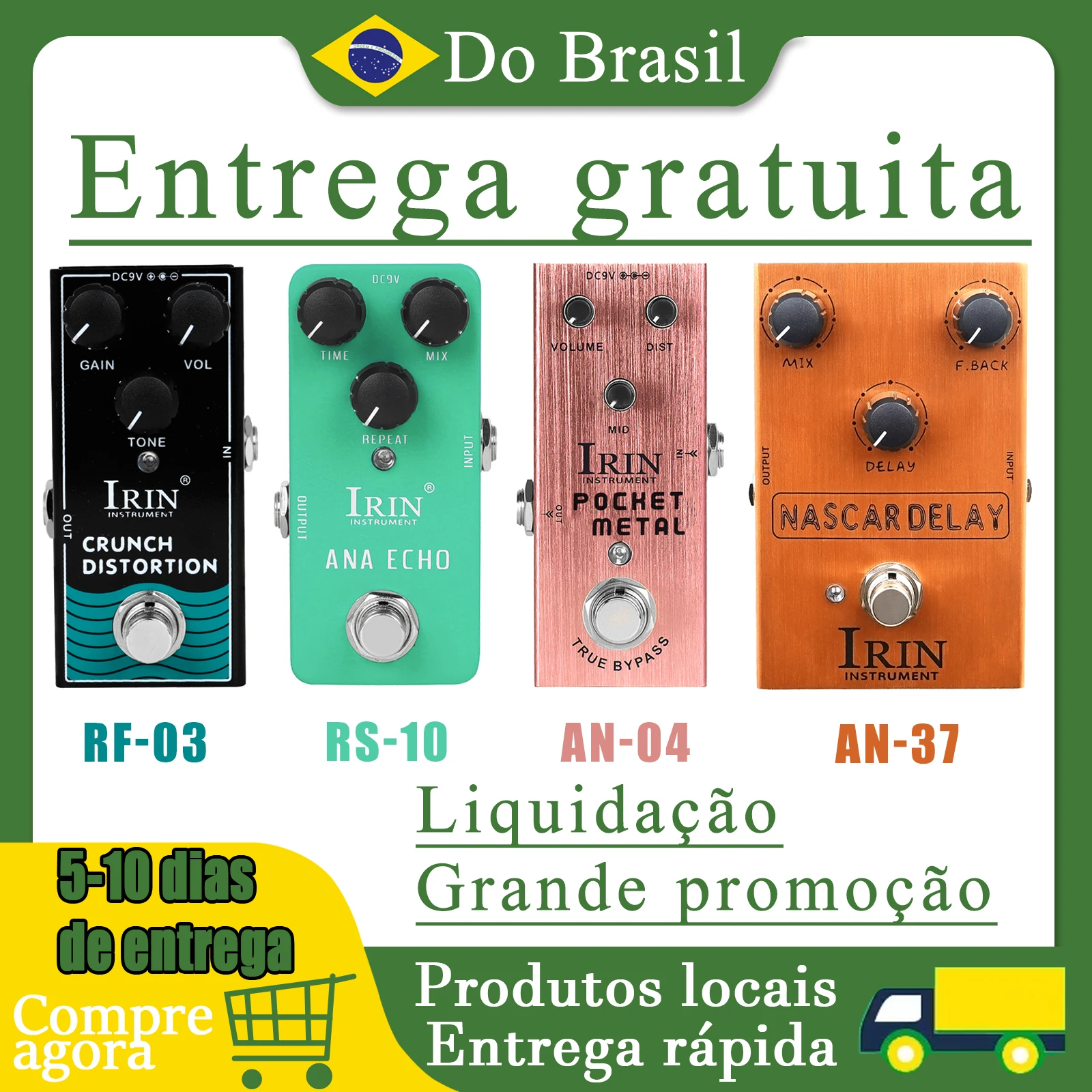 Irin pedal de efeito de guitarra elétrica, pedal de atraso, distorção de metal, efeito ana echo, pedal de efeitos true bypass, acessórios de guitarra