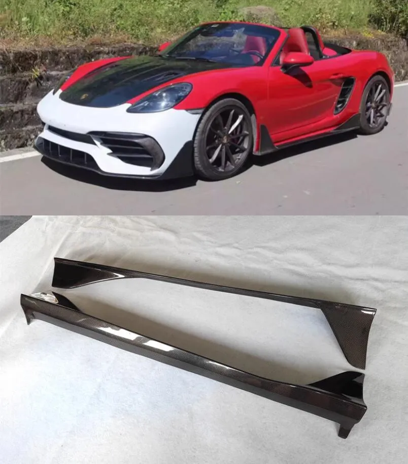 

For Porsche Cayman 718 Boxster 2019 2020 2021 2022 Rear Carbon Fiber Trunk Side Skirts Splitters Bumper Cover Body Kit