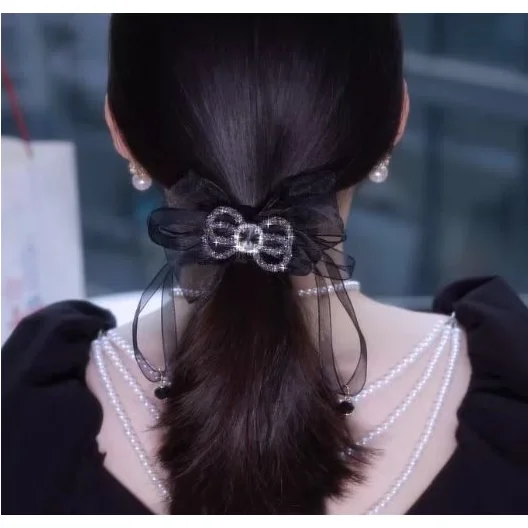 

Female Korean Style Hair Accessories Butterfly Elastic Hair Bands Fabric Large Bow Rhinestone Jewelry New Headwear for Women