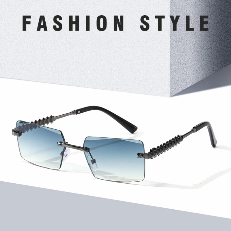 

Fashion Rimless Sunglasses Rectangle Popular Women Men Driving Shades Small Square Glasses Female Male Summer Traveling Eyewear