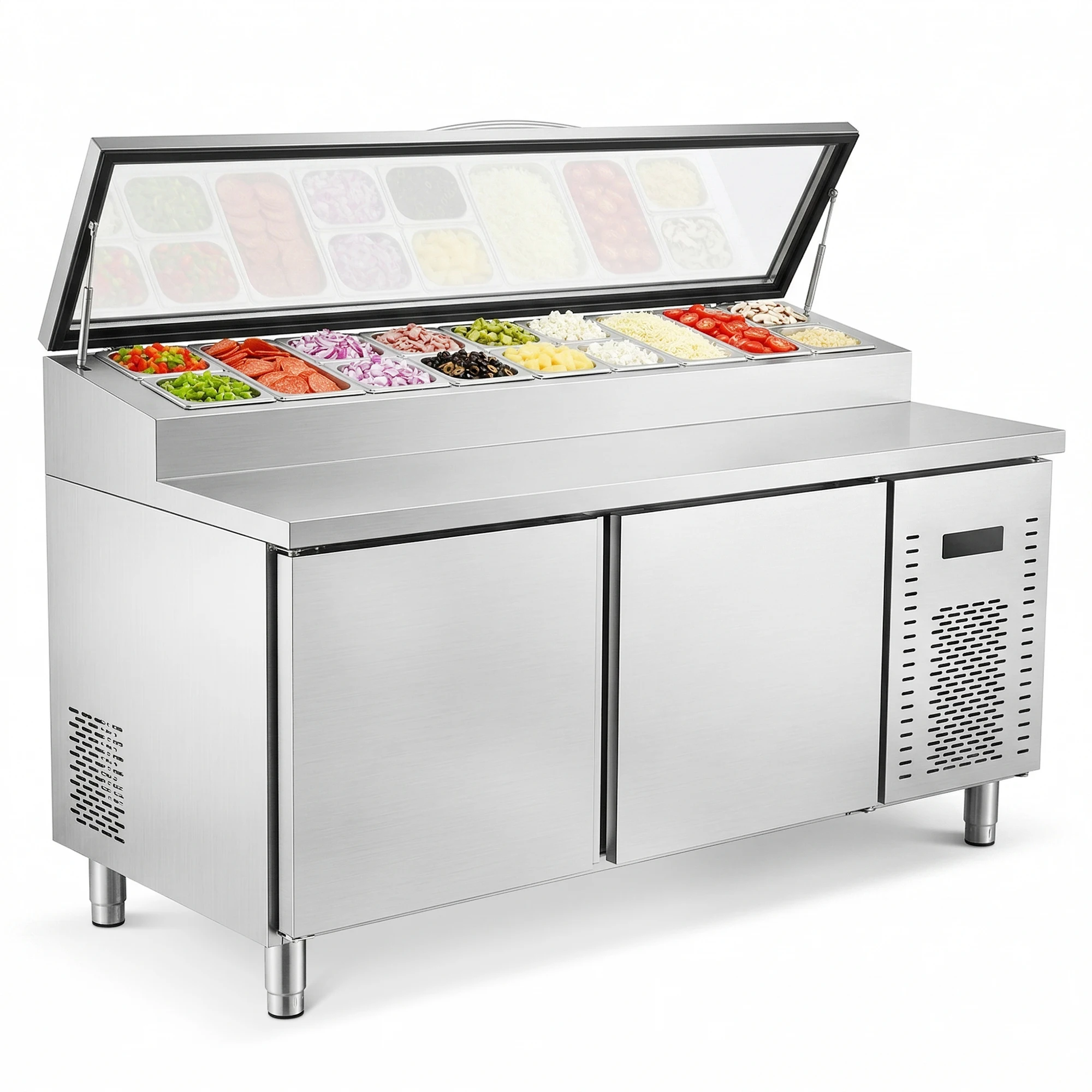#Direct Factory Stainless Steel 201 Commercial Sandwich Station Counter Fridge Pizza Prep Table Refrigerator