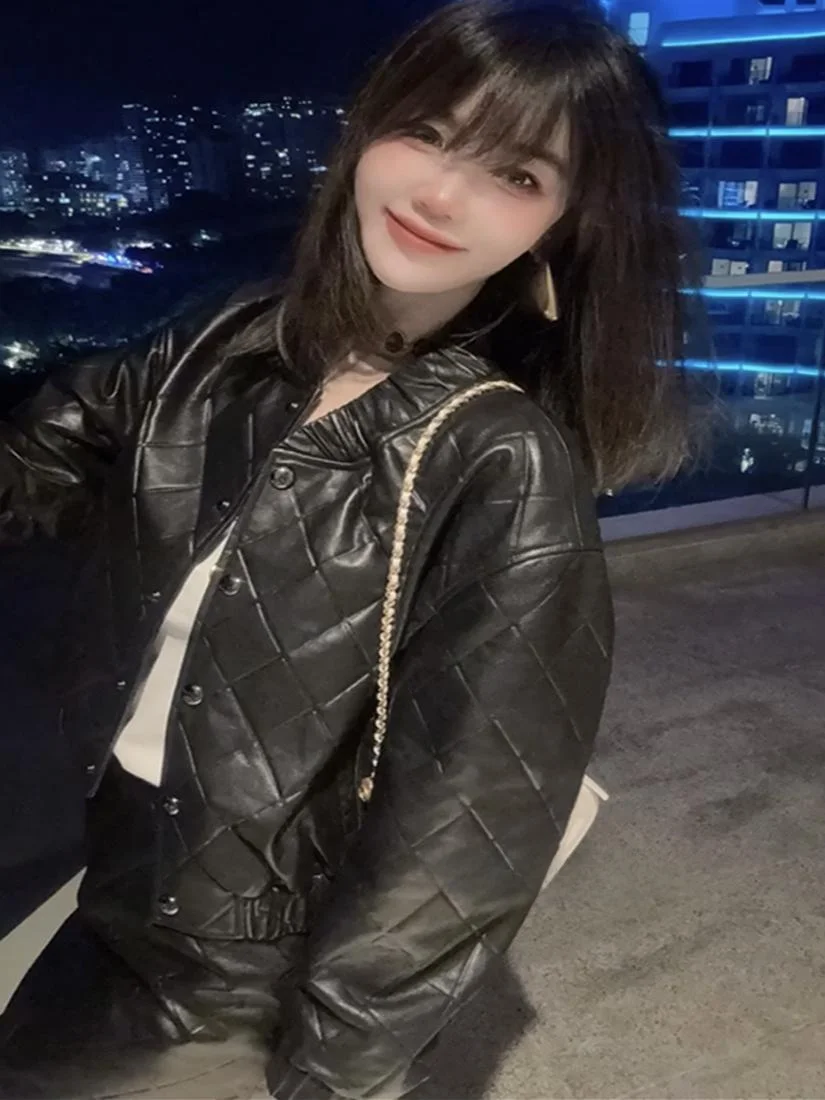 Daitong 2025 Autumn New Sle Women's ort Leather Jaet Real eepskin Stand Collar Coat Commute Sle Long Sve Zipper