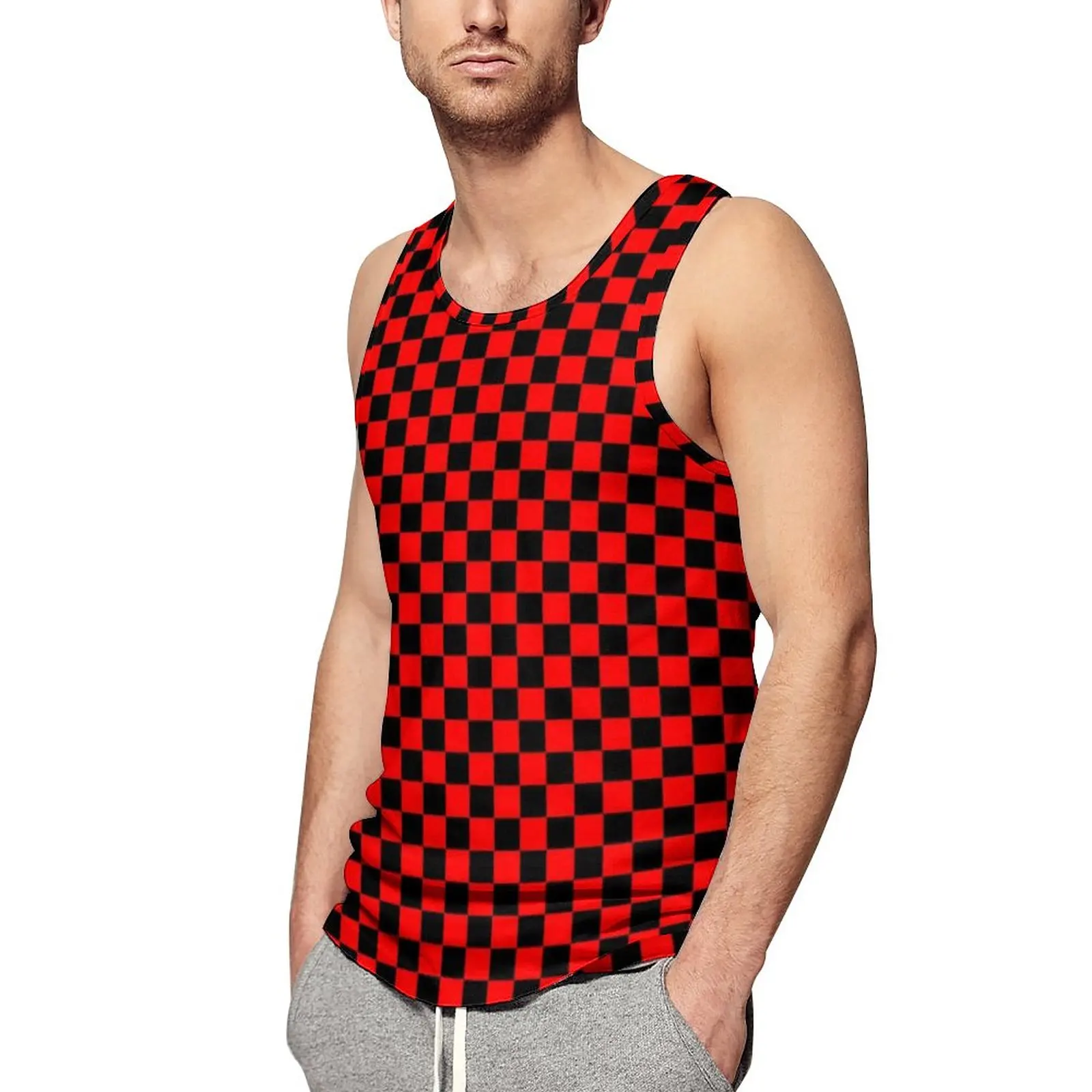 Blue And White Checkerboard Tank Top Men Racing Flag Checkered