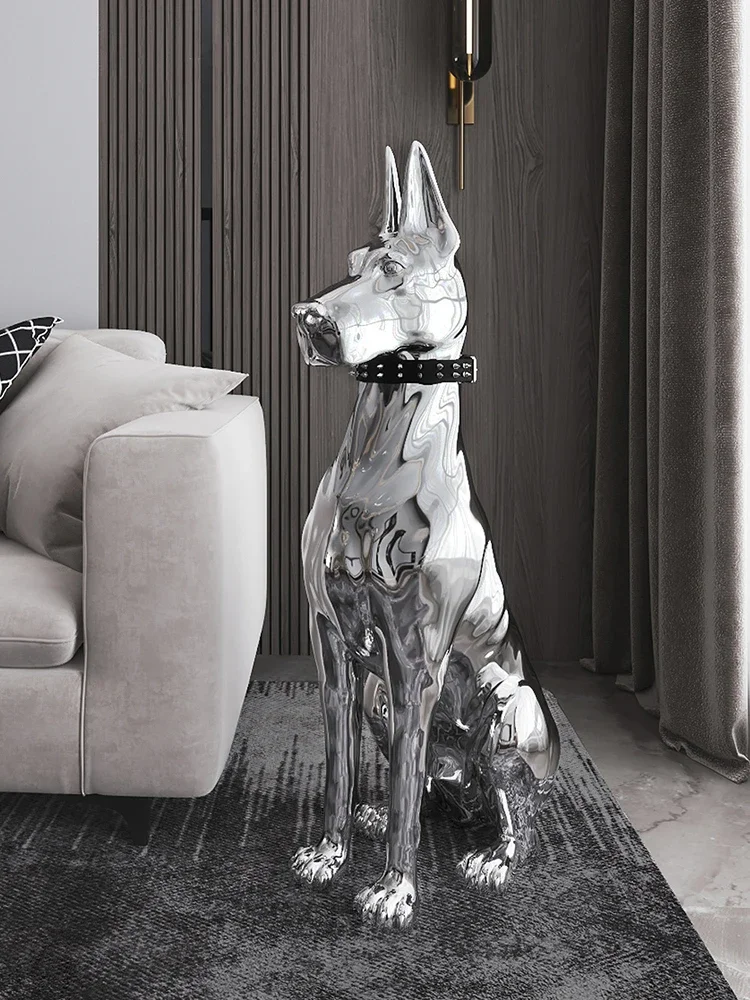 

Large Electroplated Dog Statue Ornaments Nordic Sculpture Floor Decoration Porch TV Cabinet Animal Figurine Home Accessories