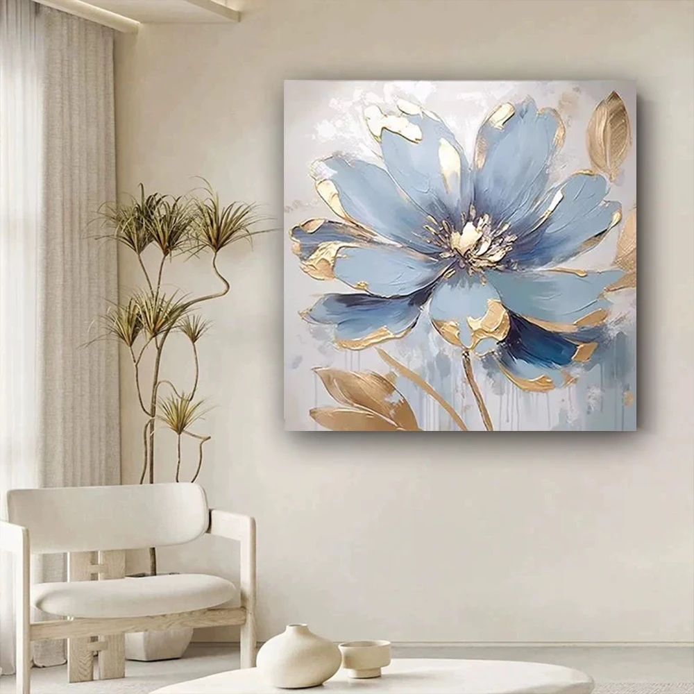 نقية رسمت باليد مجردة النفط اللوحة سميكة محكم البوب الفن الأبيض الأزرق قماش اللوحة لغرفة المعيشة ديكور المنزل اللوحة