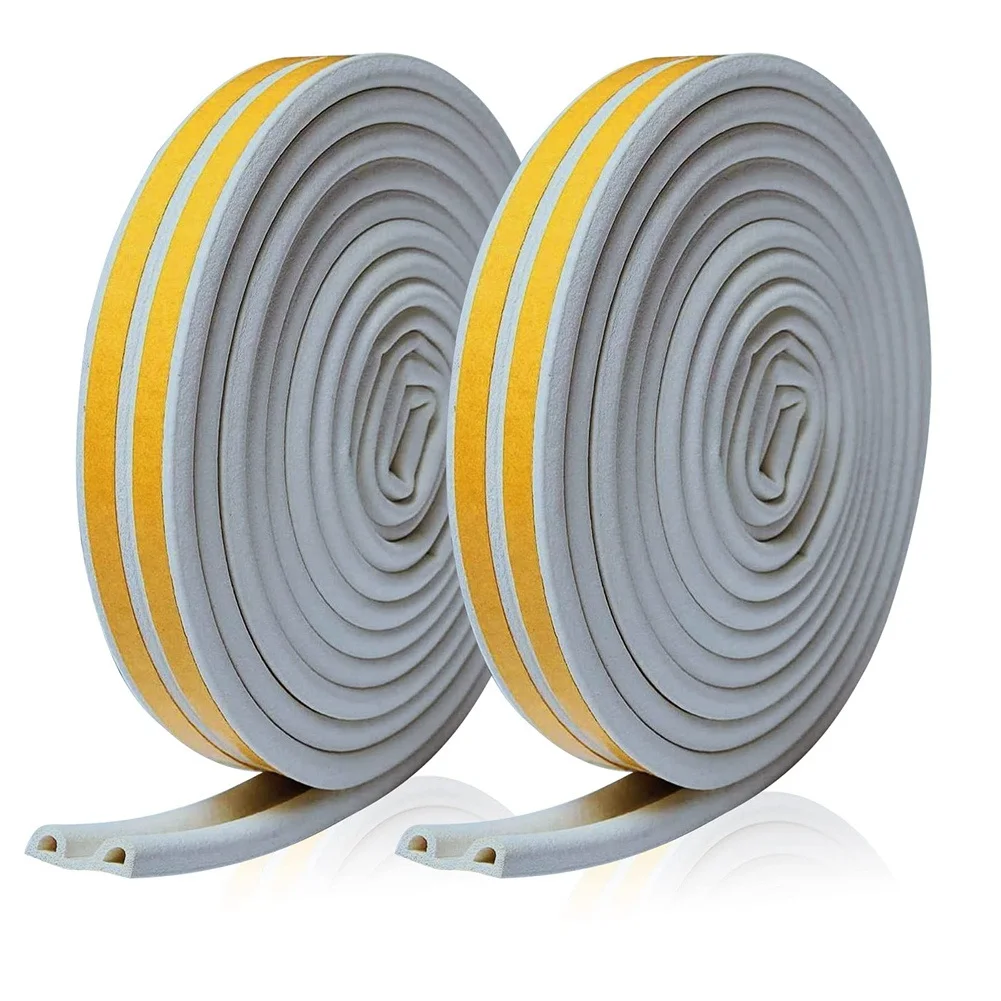 2 Rolls 10 M Draft Excluder for Doors and ,Draught Excluder Tape Rubber Seal Foam Tape Car Stickers Sealing Grey