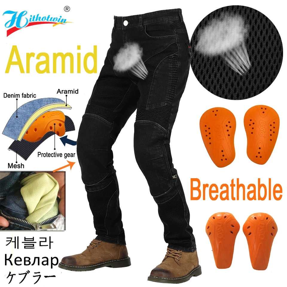 Korea Aramid Motorcycle Jeans Breathable in summer Motocross Pants Kevlar Motorcycle Pants Protective Gear Hip Protector