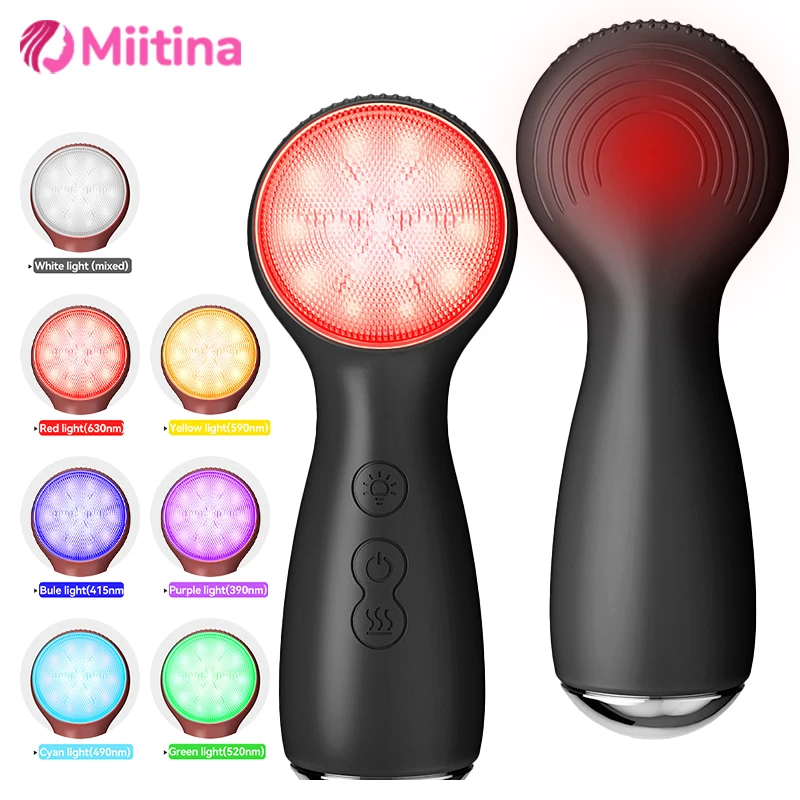 แปรงทำความสะอาดผิวหน้าซิลิโคน 7 สีการบำบัดด้วยแสงความร้อนโซนิคสั่นทำความสะอาดรูขุมขนอย่างล้ำลึกเครื่องขัดผิวการดูแล