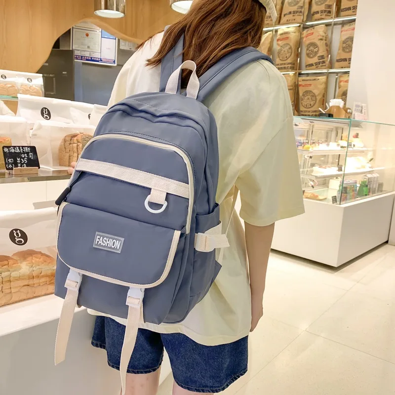 Fashion Simple Backpack Women\'s Stitching Large Capacity Student School Bag Travel Bag