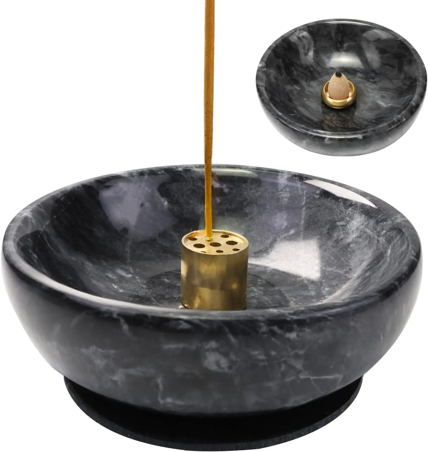 Vrupin Black Handmade Natural Marble Backflow Incense Stick Burner for Meditation Home Decor