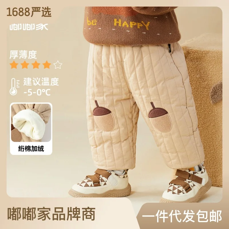 Toddler Pants Cotton Pants Warm Trousers Quilted Diamond Thickened Corduroy Pants Boy's Cotton Pant Warm Girl Trousers