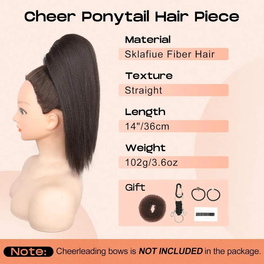Cheer queue de cheval morceau de cheveux 14 postiche de pom-pom girl droite Extension de queue de cheval pour les compétitions de joie Costume de danse habiller donc