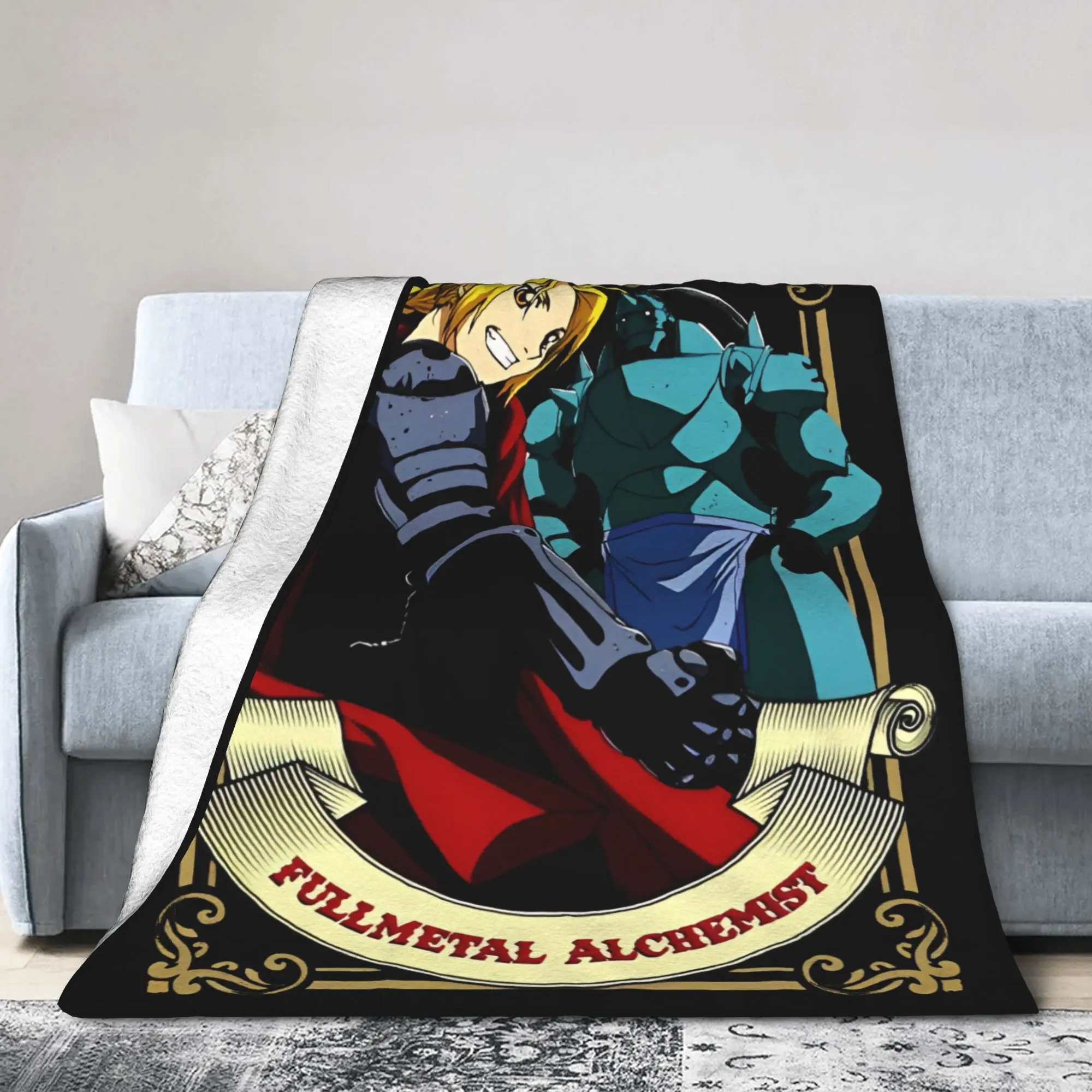 Fullmetal الخيميائي - بطانية محبوكة من إدوارد آند ألفون، بطانيات رمي فائقة النعومة لمفرش سرير للسفر على الطائرة