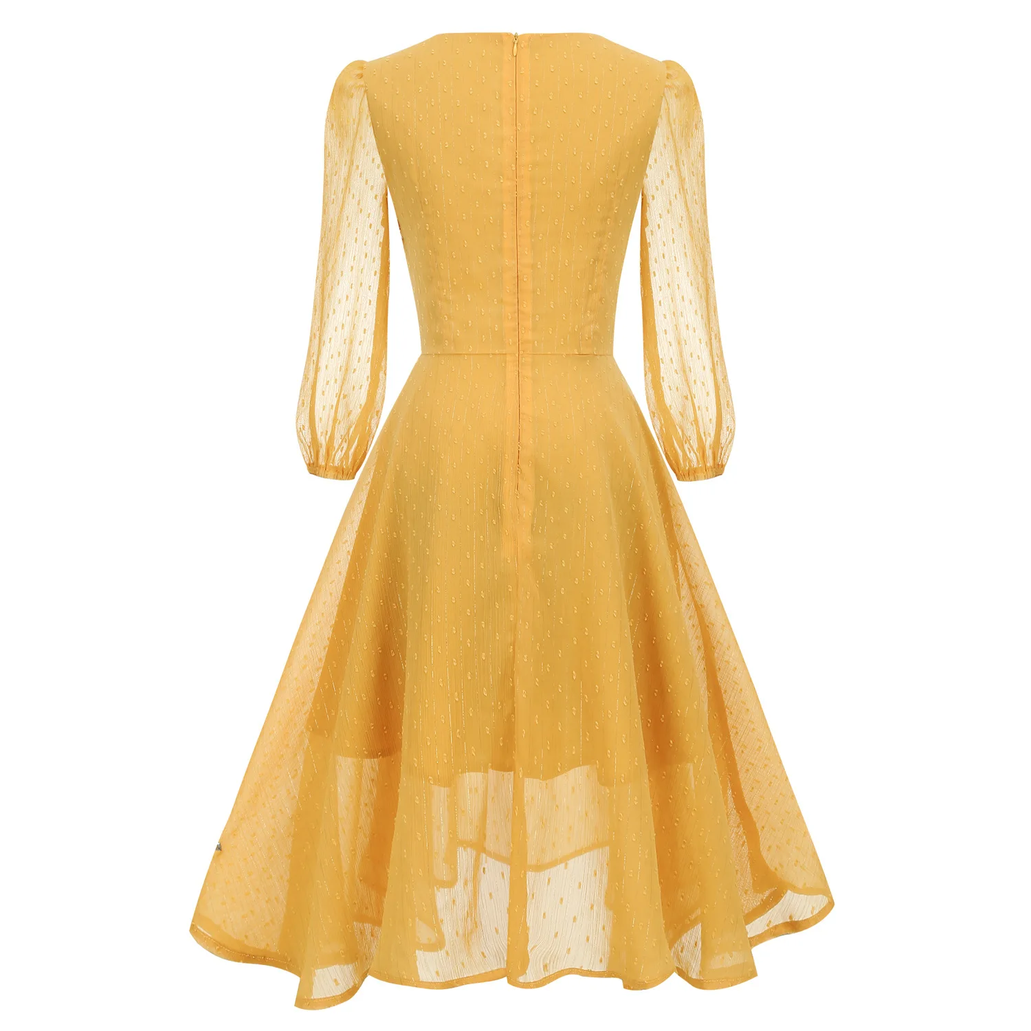 -style Vintage French Romantic Cut-out Bow with Puff Sleeves and Flowing Midi Chiffon Dress