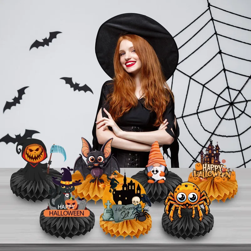 

​​9PCS Spider Ghost Pumpkin Bat Honeycomb Decor-Halloween Party Supplies for Indoor Outdoor Home Garden Decoration​ Horror Theme