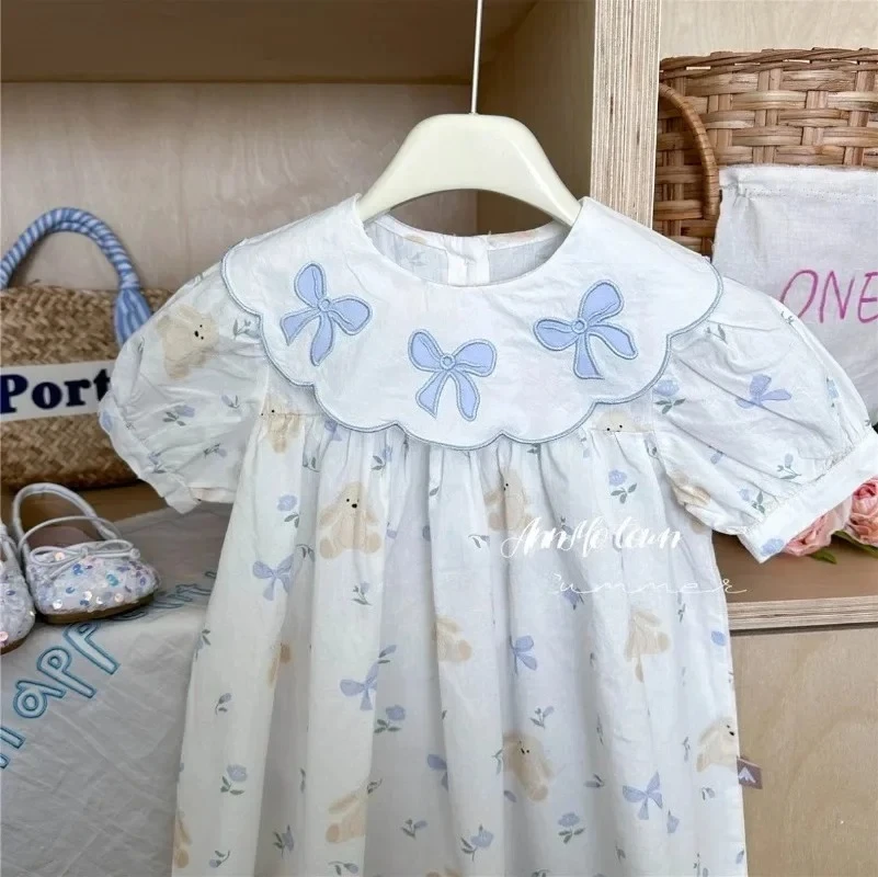 

Sweet Party Dresses Lolita Dress cotton 2-8y Summer Kids Clothes for Baby Girls Dress Cute Cartoon Rabbit Bow Floral Dress