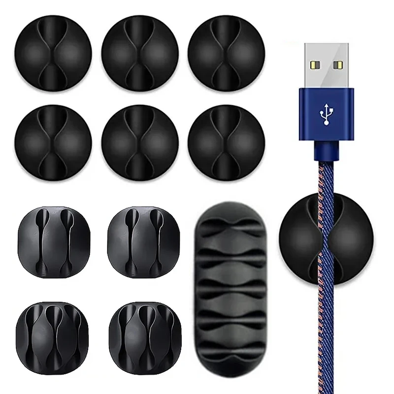 3pcs USB Cable Organizer Silicone USB Cable Winder Flexible Cable Management 5 Clips Cable Holder For Mouse Headphone Earphones