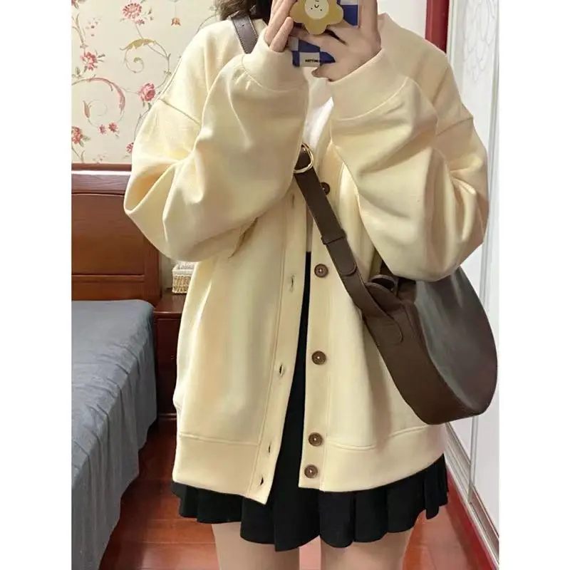 

Women's Long Sleeve Embroidery Youth Cardigan Button Solid Color Clothing Loose All-match Sweet Tops Tees Spring Autumn New
