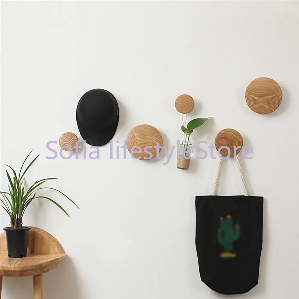 Creative Solid Wood Mushroom Shape Coat Hook Wall Hanging Wooden Hook Clothes Towel Umbrella Bag Hanger Entrance Hook Decor