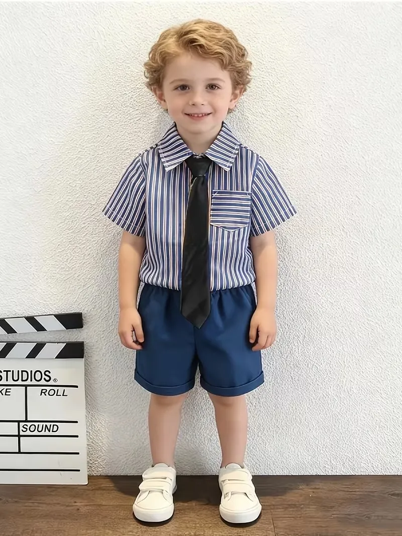 80-120 Russia Kids Summer 4Pieces/Set Shirt Shorts Strap Bowtie Suit Children Photography Dress Boys Wedding Birthday Outfit