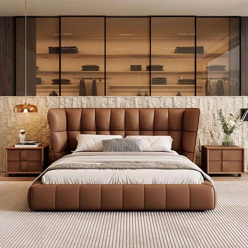 

Designer Frame Double Bed Style Luxury Italian Sleeping Queen Double Bed Floor Modern Letto Matrimoniale Nordic Furniture