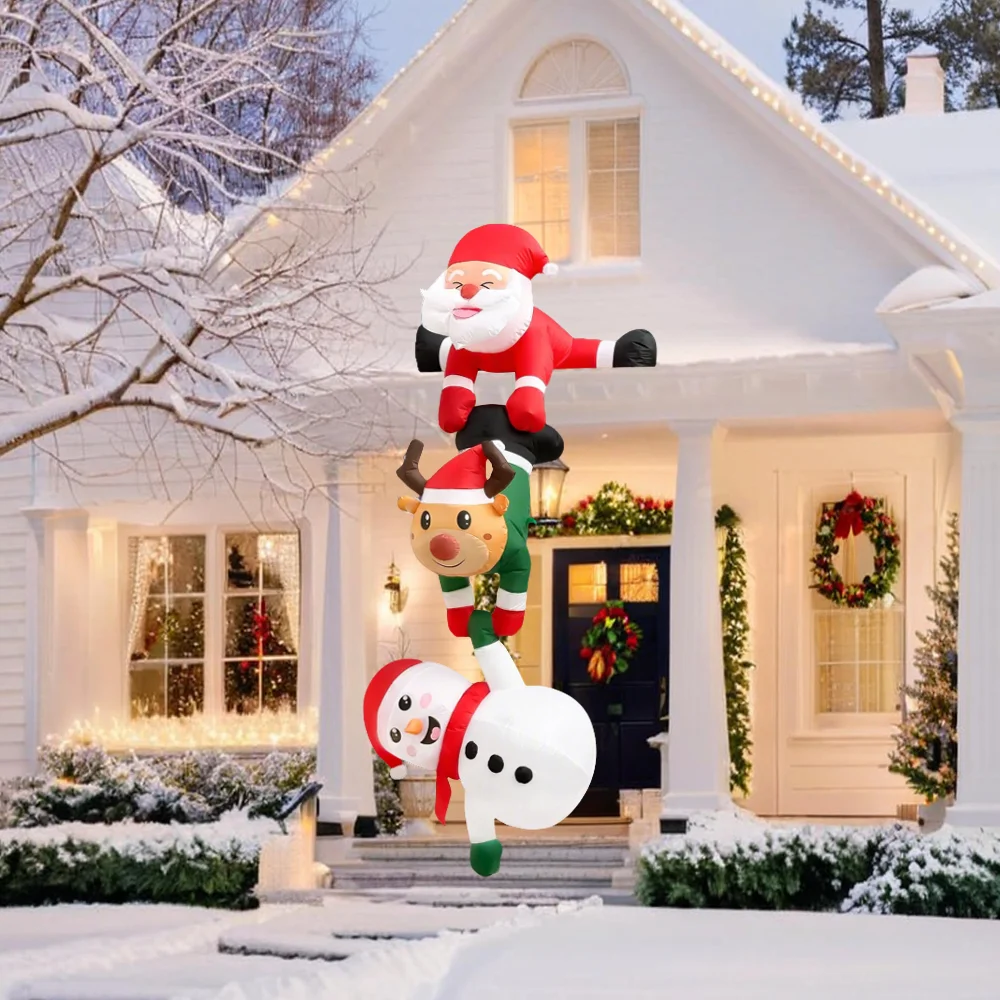 

8FT Christmas Inflatables Decor, Climbing Santa Claus with Reindeer & Snowman/Elves, Xmas Decor for Beam Roof Tree Indoor Party