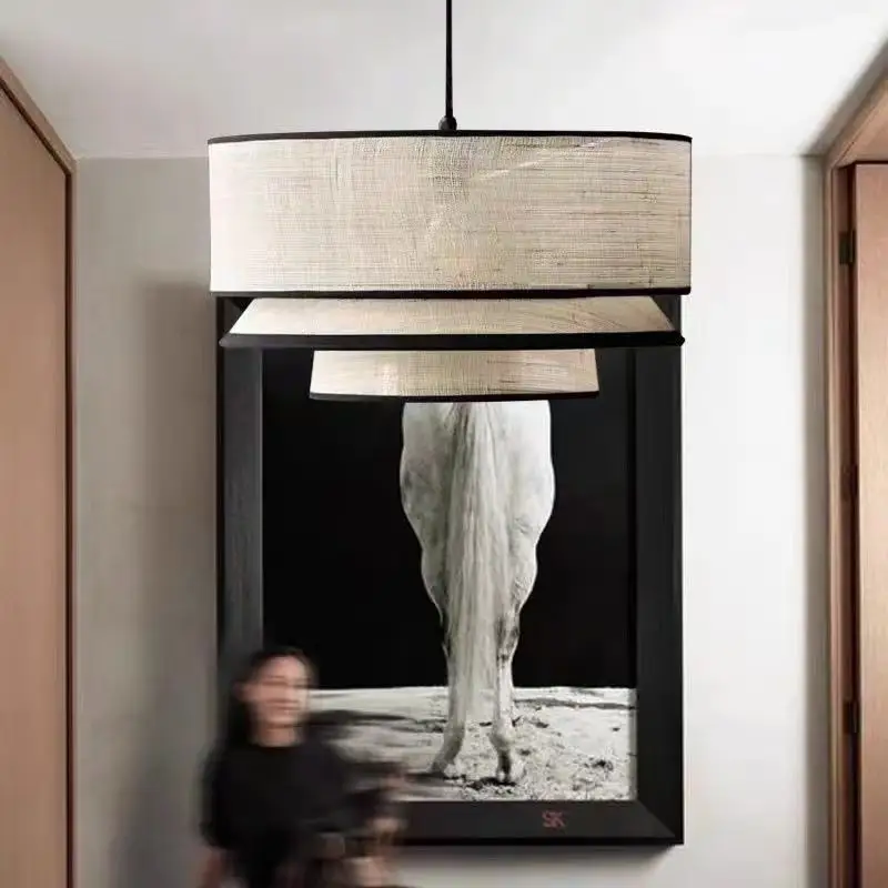 French Retro Fabric Chandelier for Dining Room Private Room Bedroom Atmosphere Lighting Fixtures