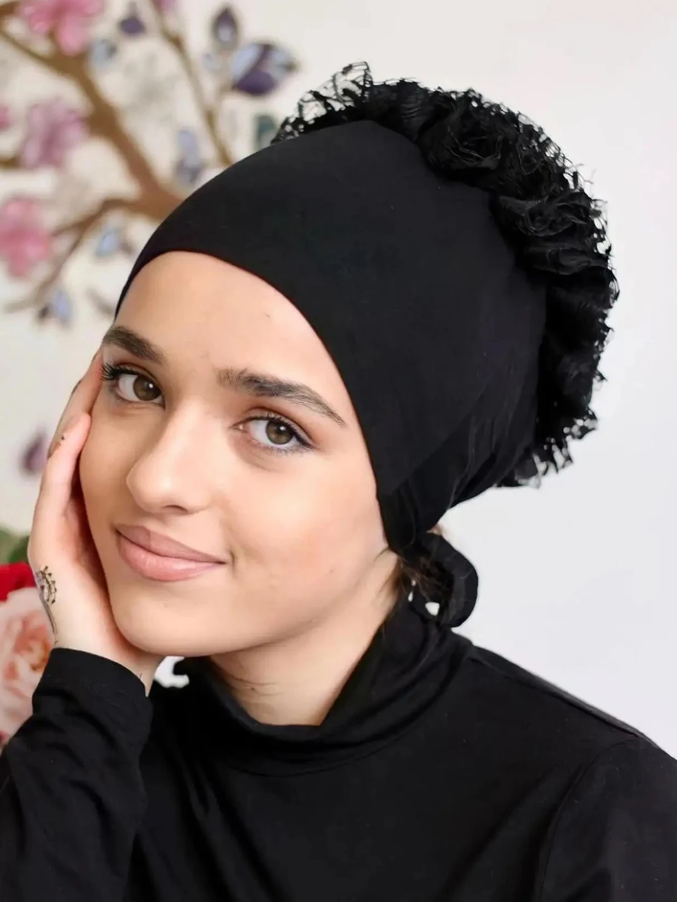 Modny damski jednokolorowy hidżab turban dekoracja kwiatowa Ramadan chusta na głowę szalik na głowę czapka do codziennego życia dostępny w wielu kolorach