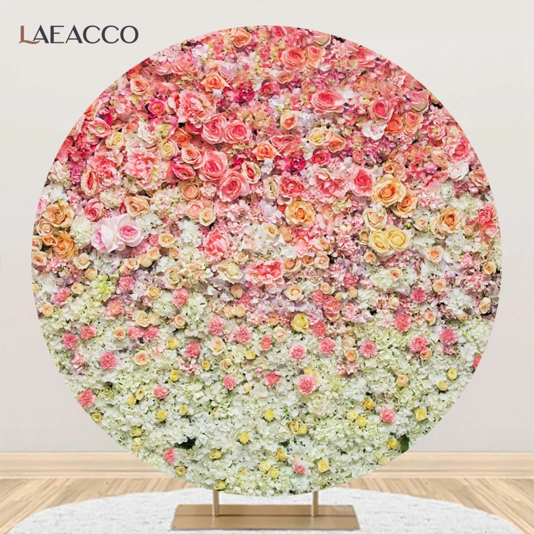 Laeacco Pink Flower Wall Round Circle Background Wedding Bridal Shower Photography Backdrop Decor Baby Portrait Photo Studio