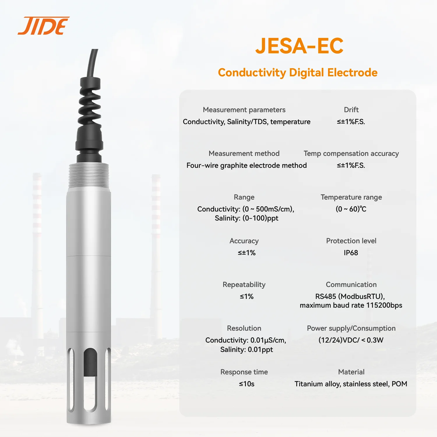 JIDE ESA-EC Direct Factory Online Industrial Municipal Sewage Effluent TDS EC Conductivity Meter Sensor