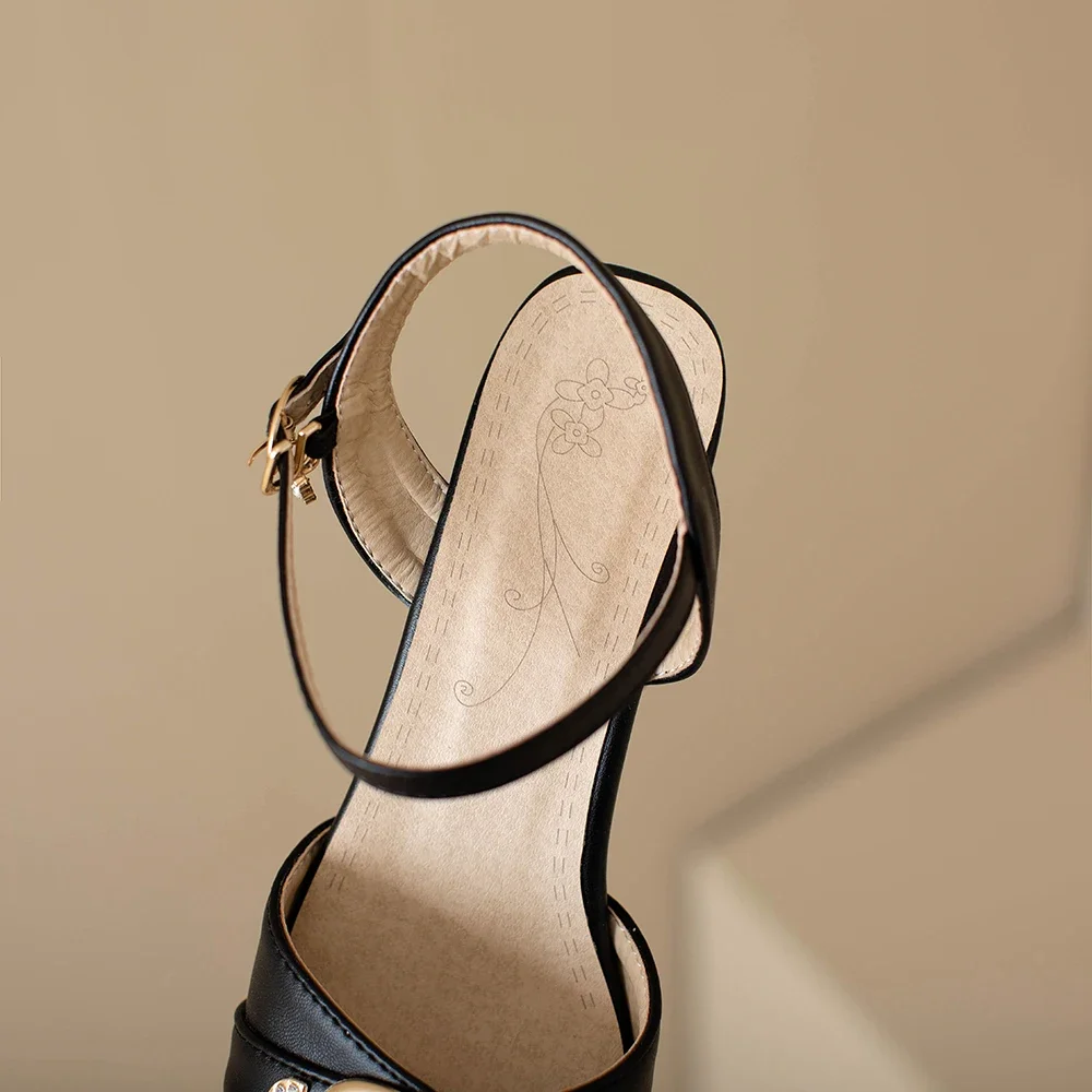 Summer New Sweet Beige White Women Sandals Round Toe Med Heels Office Lady Nude Shoes Plus Big Small Size 31 43 46 52 - view 5