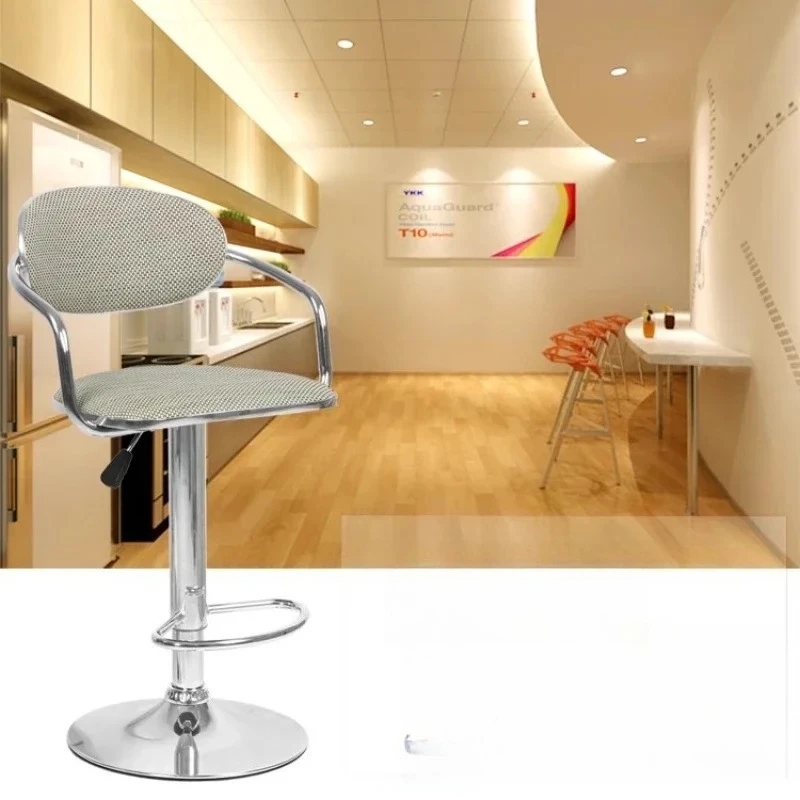 

Canteen Stools Upholstered Bar Chairs Stainless Steel Pneumatic Breakfast Adjustable Modern Reception Thrones Furniture kitchen