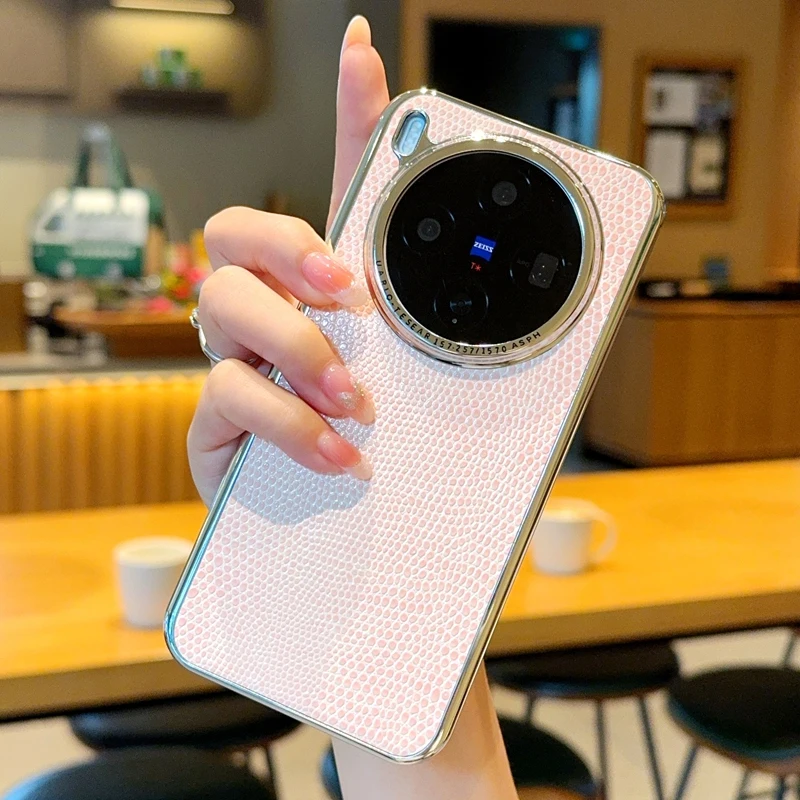 حافظة لهاتف VIVO X300 Pro جديدة مطلية بالكهرباء من الجلد النباتي الفاخر الملمس السحلية غطاء مضاد للسقوط لهاتف Vivo X300 مقاوم للصدمات Funda