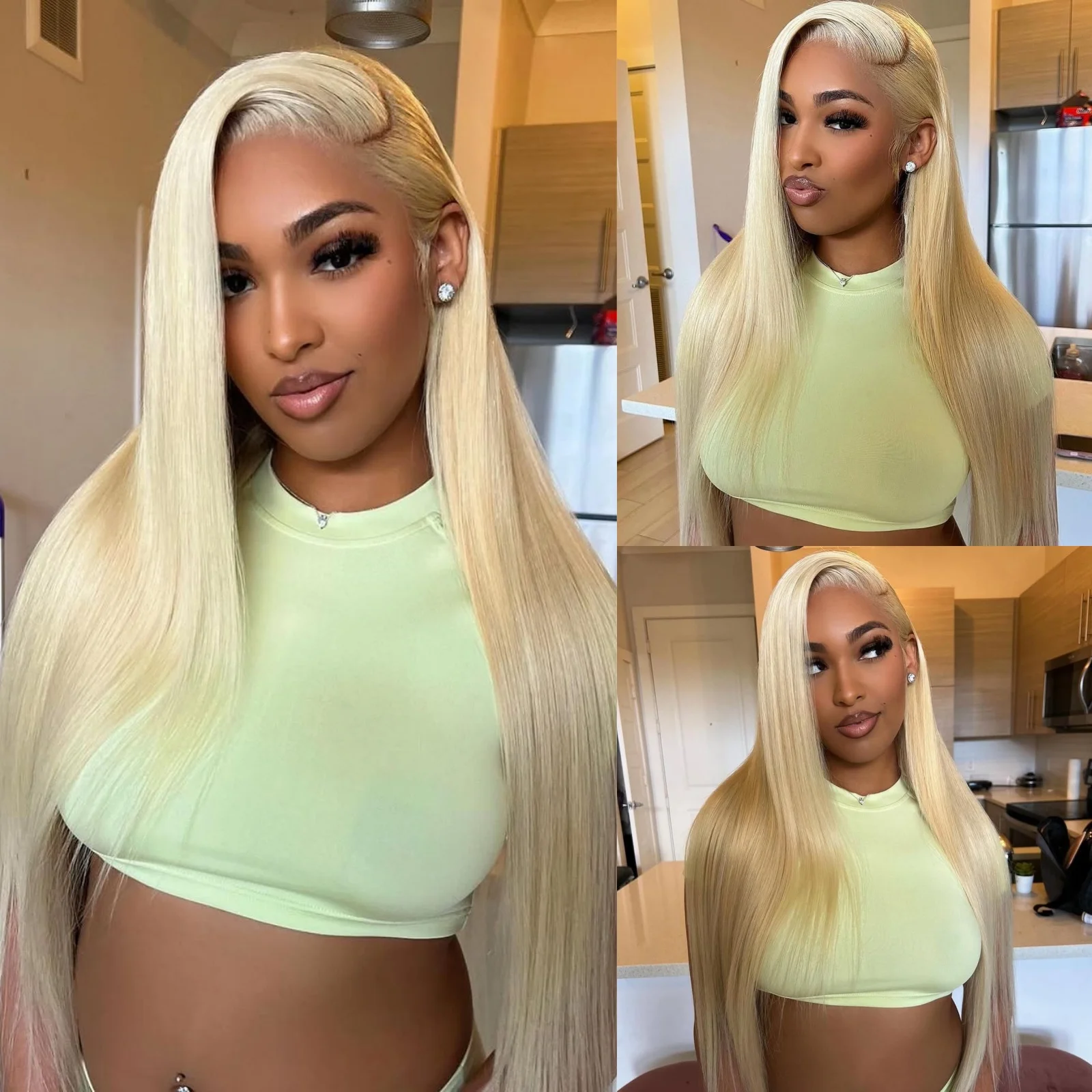 Long Blonde Silky Straight Synthetic Lace Front Wigs for Women Free Part Strawberry Blonde Yaki Straight 13X4 Party Cosplay Wigs