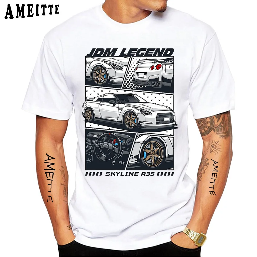 

JDM Legend Skyline R35 Manga Design Vintage T-Shirt New Summer Men Short Sleeve Hip Hop Casual Boy Tees Harajuku Man Tops