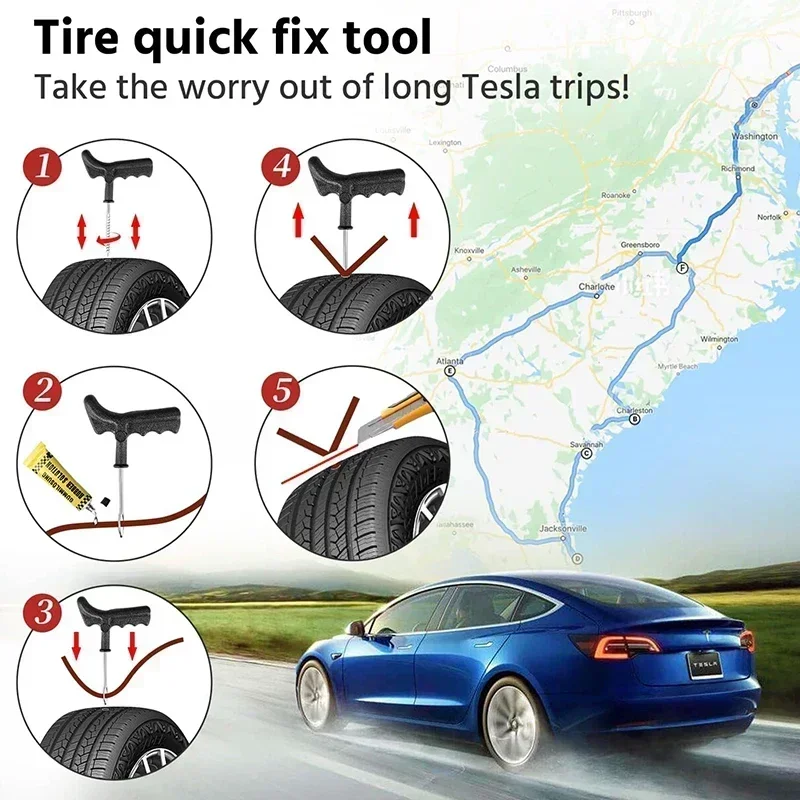 Telaio per attrezzi adattatore per jack di sollevamento in gomma per auto per Tesla Model 3 YSX Highland con custodia-4 pezzi di strumenti di riparazione veicoli