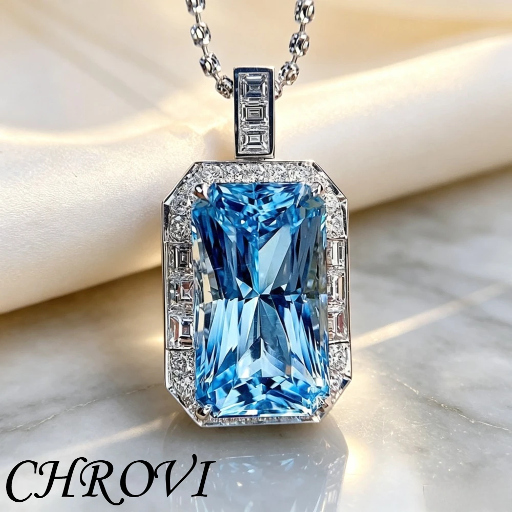 Exquisite 925 Sterling Silver Aquamarine Pendant Necklace - Blue Gemstone Necklace